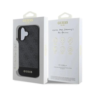 Guess PU 4G Stripe Zadní Kryt pro iPhone 16 Šedá