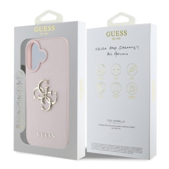 Guess PU Grained 4G Metal Logo Zadní Kryt pro iPhone 16 Růžová