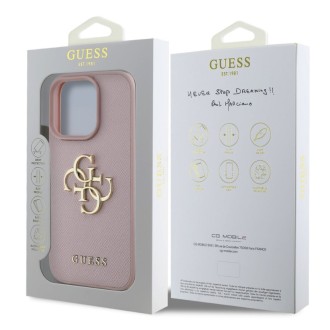 Guess PU Grained 4G Metal Logo Zadní Kryt pro iPhone 16 Pro Max Růžová
