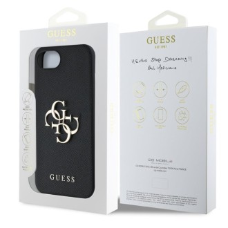 Guess PU Grained 4G Metal Logo Zadní Kryt pro iPhone 16e Černá