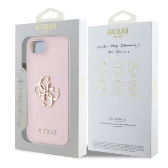 Guess PU Grained 4G Metal Logo Zadní Kryt pro iPhone 16e Růžová