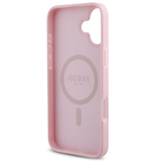 Guess PU Grained 4G Small Metal Logo MagSafe Zadní Kryt pro iPhone 16 Růžová