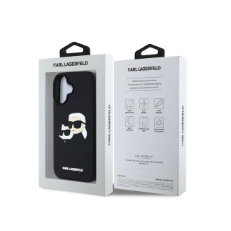Karl Lagerfeld 3D Rubber Double Heads Zadní Kryt pro iPhone 16 Černá