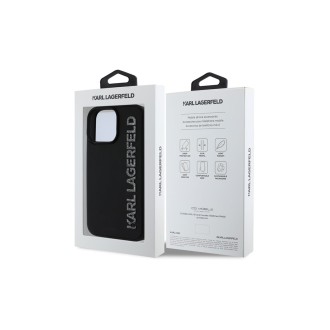 Karl Lagerfeld 3D Rubber Glitter Logo Zadní Kryt pro iPhone 15 Pro Černá
