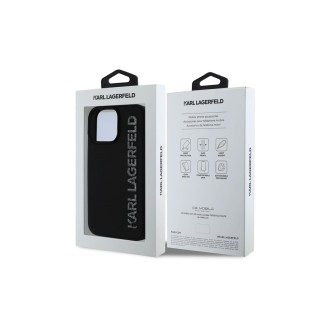 Karl Lagerfeld 3D Rubber Glitter Logo Zadní Kryt pro iPhone 16 Pro Černá