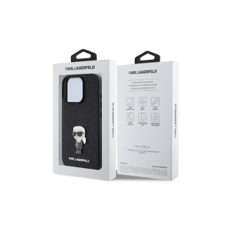 Karl Lagerfeld Fixed Glitter Metal Ikonik Zadní Kryt pro iPhone 16 Pro Černá