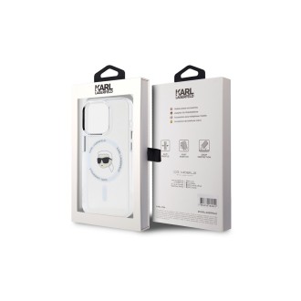 Karl Lagerfeld IML Karl Head Metal Frame MagSafe Zadní Kryt pro iPhone 15 Pro Průhledná