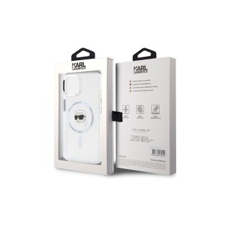 Karl Lagerfeld IML Karl Head Metal Frame MagSafe Zadní Kryt pro iPhone 15 Průhledná