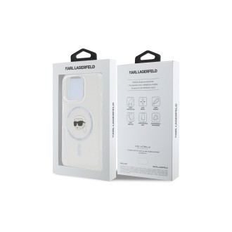 Karl Lagerfeld IML Karl Head Metal Frame MagSafe Zadní Kryt pro iPhone 16 Pro Průhledná