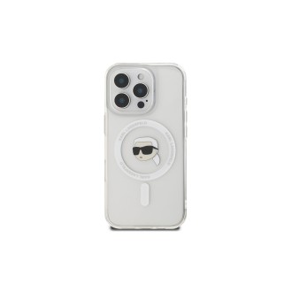 Karl Lagerfeld IML Karl Head Metal Frame MagSafe Zadní Kryt pro iPhone 16 Pro Průhledná