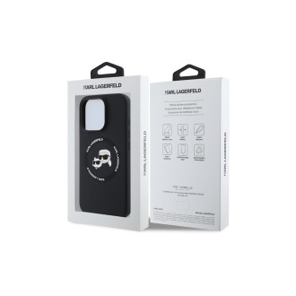 Karl Lagerfeld Liquid Silicone K&CH Heads MagSafe Zadní Kryt pro iPhone 16 Pro Černá