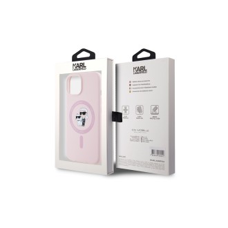 Karl Lagerfeld Liquid Silicone Karl and Choupette MagSafe Zadní Kryt pro iPhone 15 Růžová