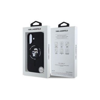 Karl Lagerfeld Liquid Silicone Karl and Choupette MagSafe Zadní Kryt pro iPhone 16 Černá