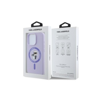 Karl Lagerfeld Liquid Silicone Karl and Choupette MagSafe Zadní Kryt pro iPhone 16 Pro Fialová
