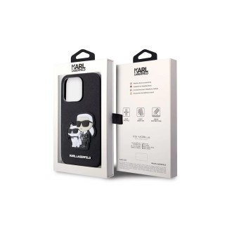 Karl Lagerfeld PU Saffiano Karl and Choupette Zadní Kryt pro iPhone 13 Pro Černá