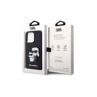Karl Lagerfeld PU Saffiano Karl and Choupette Zadní Kryt pro iPhone 14 Pro Černá