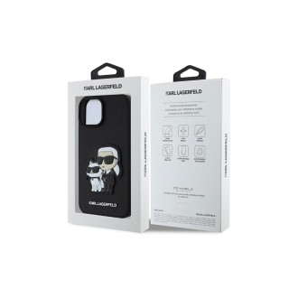 Karl Lagerfeld PU Saffiano Karl and Choupette Zadní Kryt pro iPhone 15 Černá