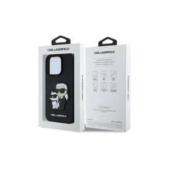 Karl Lagerfeld PU Saffiano Karl and Choupette Zadní Kryt pro iPhone 15 Pro Černá
