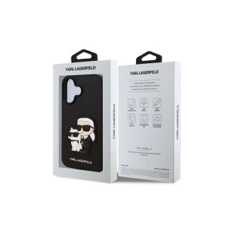 Karl Lagerfeld PU Saffiano Karl and Choupette Zadní Kryt pro iPhone 16 Černá