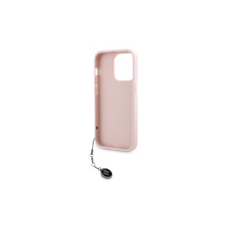 Karl Lagerfeld PU Saffiano Rhinestone Charm Zadní Kryt pro iPhone 14 Pro Růžová
