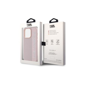 Karl Lagerfeld PU Saffiano Rhinestone Charm Zadní Kryt pro iPhone 14 Pro Růžová