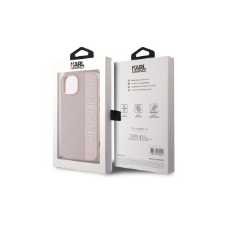 Karl Lagerfeld PU Saffiano Rhinestone Charm Zadní Kryt pro iPhone 15 Růžová