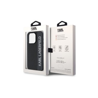 Karl Lagerfeld PU Saffiano Rhinestone Charm Zadní Kryt pro iPhone 15 Pro Černá