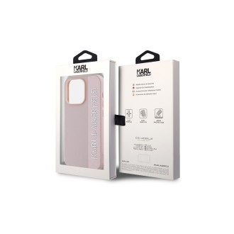 Karl Lagerfeld PU Saffiano Rhinestone Charm Zadní Kryt pro iPhone 15 Pro Růžová
