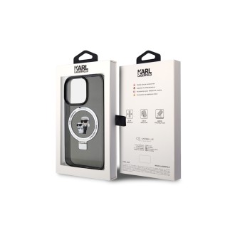 Karl Lagerfeld Ringstand Karl and Choupette MagSafe Zadní Kryt pro iPhone 15 Pro Černá