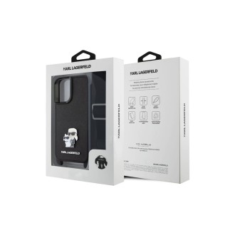 Karl Lagerfeld Saffiano Crossbody Popruh Metal Karl and Choupette Zadní Kryt pro iPhone 16 Černá