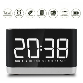 Reproduktor Kisonli G8, Bluetooth, Hodiny, USB, SD, FM, AUX, RGB – černá/šedá