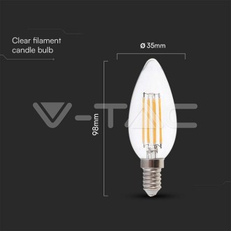 LED Žárovka 6W Filament E14 Čirá Svíčka 3000K 130LM/W