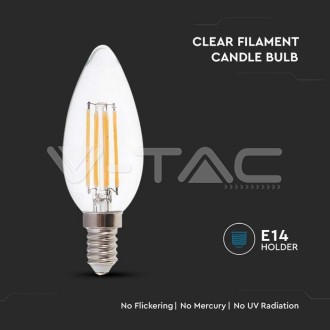 LED Žárovka 6W Filament E14 Čirá Svíčka 3000K