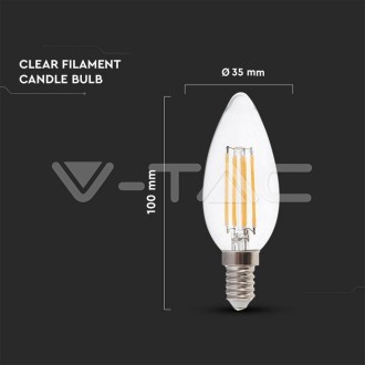 LED Žárovka 6W Filament E14 Čirá Svíčka 3000K