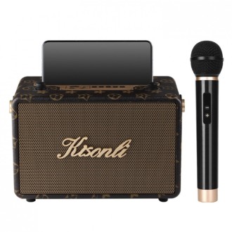 Reproduktor Kisonli G100, Karaoke, Bluetooth, USB, SD, AUX – hnědá