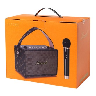 Reproduktor Kisonli G100, Karaoke, Bluetooth, USB, SD, AUX – hnědá