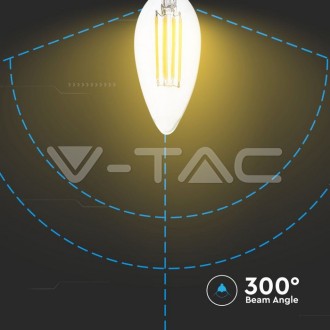 LED Žárovka Filament 4W E14 Svíčka 3000K Stmívatelná Čirá – V-TAC VT-2304D VT-2304D