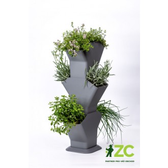 Květináč samozavlažovací vertikální Tree - šedý recyklát 16 cm