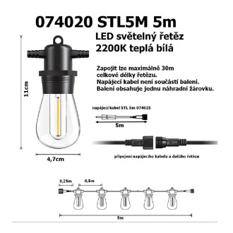 T-led LED světelný řetěz STL5M 5m Varianta: LED světelný řetěz STL5M 5m