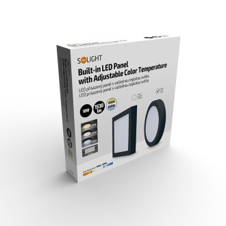 Solight LED mini panel CCT, přisazený, 18W, 1530lm, 3000K, 4000K, 6000K, kulatý, černá barva