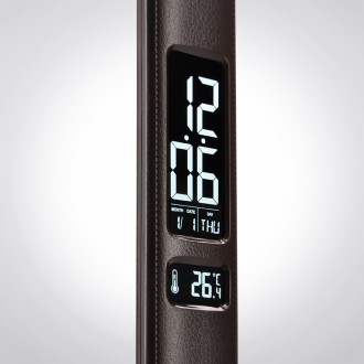Solight LED stolní lampička s displayem, 9W, volba teploty světla, kůže, hnědá