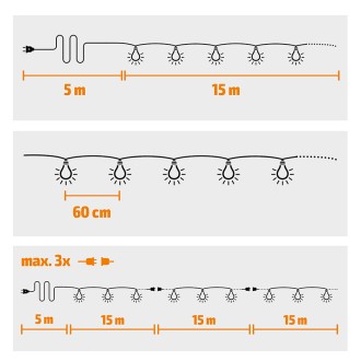 Solight LED venkovní řetěz s žárovkami, 25 žárovek, 15m+5m, 20W, teplá bílá