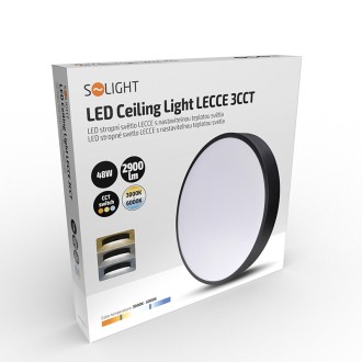 Solight LED stropní osvětlení LECCE, 3CCT, 48W, 2900lm, 40cm, 3000/4000/6000K, černá