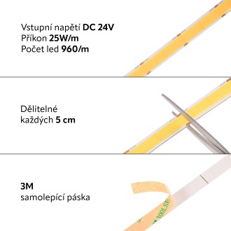 T-led - COB LED pásek 24WIDE25 vnitřní záruka 3 roky Varianta: Denní bílá