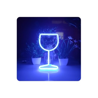 DeTech Dekorační LED světlo - modrá neonová sklenice na víno