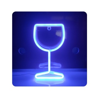 DeTech Dekorační LED světlo - modrá neonová sklenice na víno