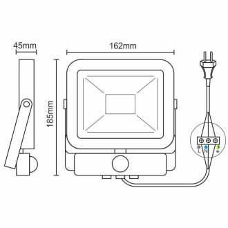 NEDES - LED reflektor 20W HQ + PIR IP65 senzor / 4000K / WH / PS - LF2122S bílý
