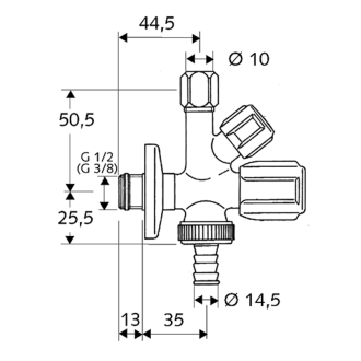 Schell COMFORT ventil kombinovaný 1/2" x 3/4" x 3/8" 035510699