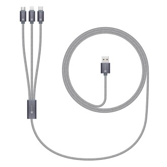 Connect IT Wirez datový kabel, 3v1, USB na USB-C + microUSB + Lightning,  1.2m - šedá
