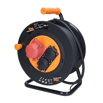 Solight prodlužovací přívod na bubnu, 3 zásuvky, 400V + 230V, 25m gumový kabel 5x1,5mm2, IP44